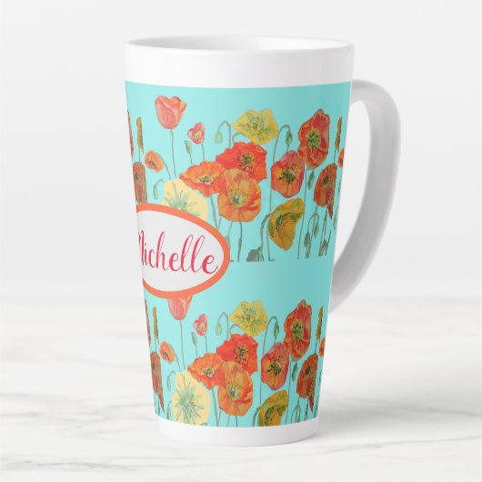 オレンジポピー花水彩フローラマグアクア カフェラテマグ (右アングル)