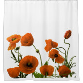 オレンジポピー花水彩花模様 シャワーカーテン (正面)