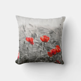 オレンジポピー花畑ミニマリスト写真 クッション