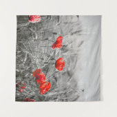 オレンジポピー花畑ミニマリスト写真 タペストリー (正面(横))