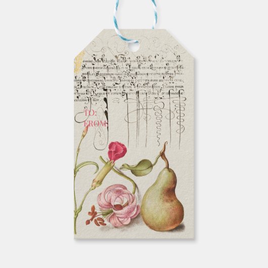 オレンジポピー、梨、プライド、秋収穫コラージュ ギフトタグ (裏面)