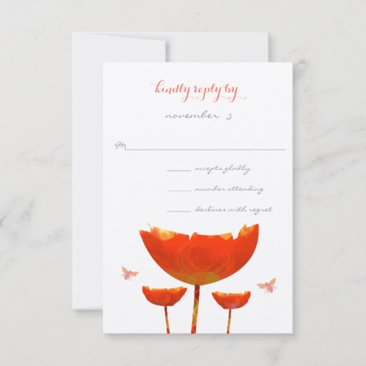 オレンジポピー&蝶結婚式招待状 招待状 (正面)