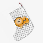 オレンジポメラニア犬かわいい漫画の犬と名前 スモールクリスマスストッキング (裏面 (吊り時))