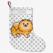 オレンジポメラニア犬かわいい漫画の犬と名前 スモールクリスマスストッキング (正面)