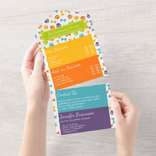 オレンジポーズペット獣医サービス価格 オールインワン招待状 (貼ってはがせる)