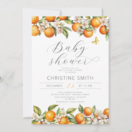 オレンジママズメインスクイーズ赤ちゃんシャワー招待状 招待状 (正面)