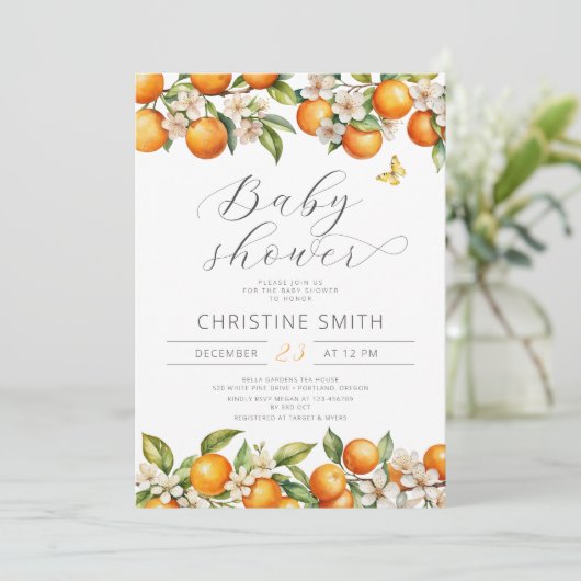 オレンジママズメインスクイーズ赤ちゃんシャワー招待状 招待状 (スタンド正面)