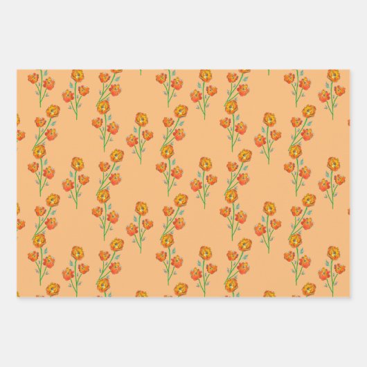 オレンジマリゴールド手図解入りの、写真付きのフローラ植物学 ラッピングペーパーシート (正面2)