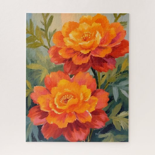 オレンジマリーゴールドの花 水彩植物画 ジグソーパズル (縦)