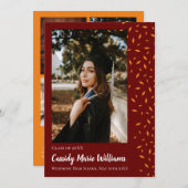 オレンジマルーン紙吹雪卒業発表 招待状 (正面/裏面)