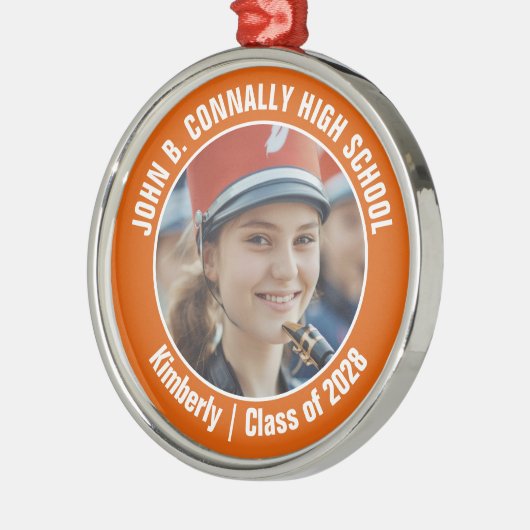 オレンジマーチングバンド写真高校クリスマス メタルオーナメント (左)
