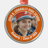オレンジマーチングバンド写真高校クリスマス メタルオーナメント (正面)