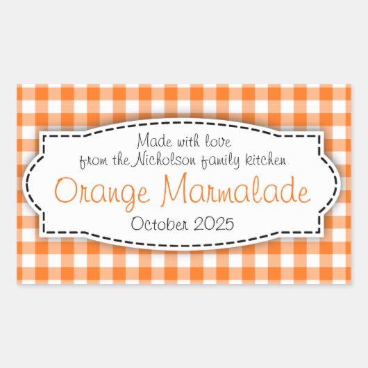 オレンジマーマレードギンガムチェック食品ラベルのシール 長方形シール (正面)
