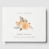 オレンジミニマル色の植物葉ボホベイビーシャワー ゲストブック (正面)