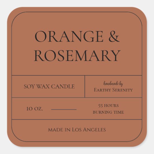 オレンジミニマル色の錆び焦げキャンドルラベル スクエアシール (正面)