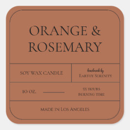 オレンジミニマル色の錆び焦げキャンドルラベル スクエアシール