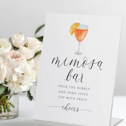 オレンジミモサバーブライダルシャワーサインウォーターカラー 台座サイン