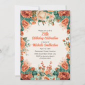 オレンジミントグリーンウォーターカラーフローラ75誕生日 招待状 (正面)