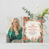 オレンジミントグリーンフローラ75誕生日写真 招待状 (スタンド正面)