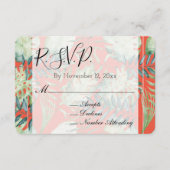 オレンジミントトロピカルグリーン離れウェディングRSVP エンクロージャーカード (正面)