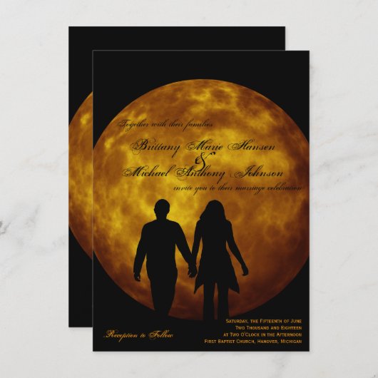 オレンジムーンシルエットカップル結婚式招待状 招待状 (正面/裏面)