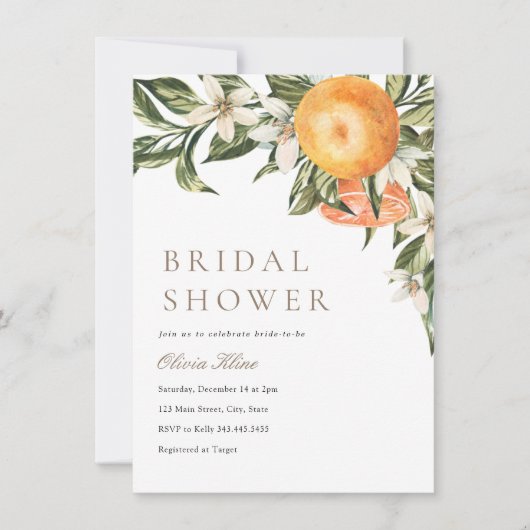 オレンジメインスクイーズブライダルシャワー 招待状 (正面)