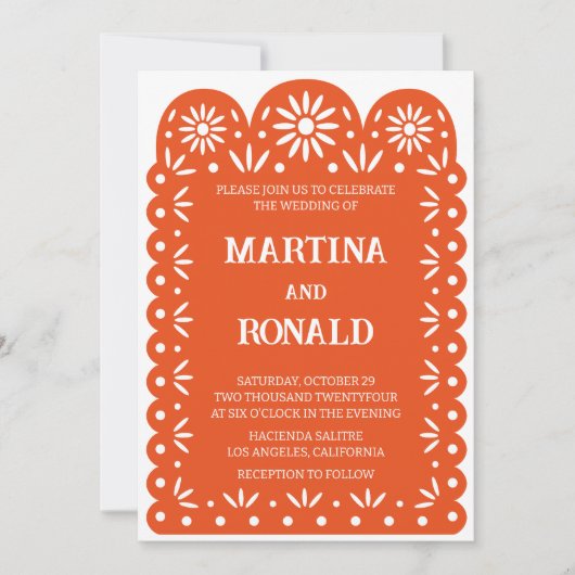 オレンジメキシカンパペルピカド結婚式招待状 案内状 (正面)