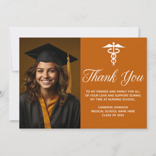 オレンジメディカルスクール卒業写真カスタム サンキューカード (正面)