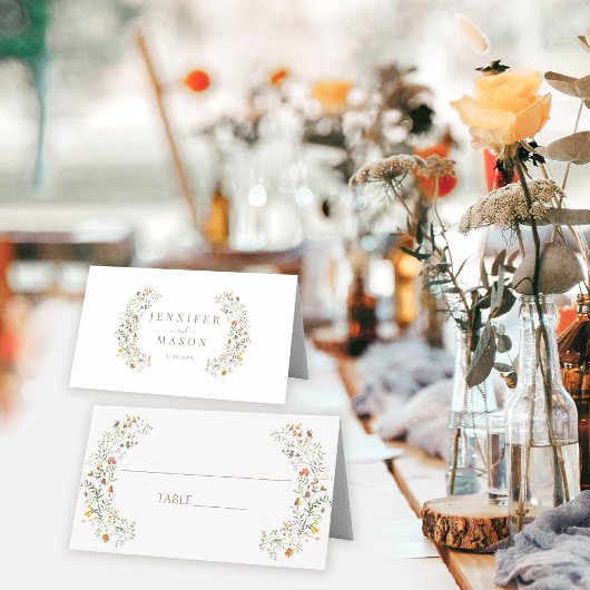 オレンジメドウワイルドフラワーオータム結婚ズ プレイスカード