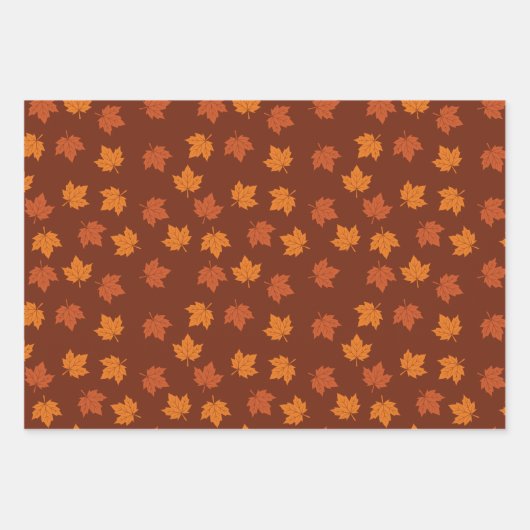 オレンジメープルリーフ秋シームレスパターン ラッピングペーパーシート (正面2)