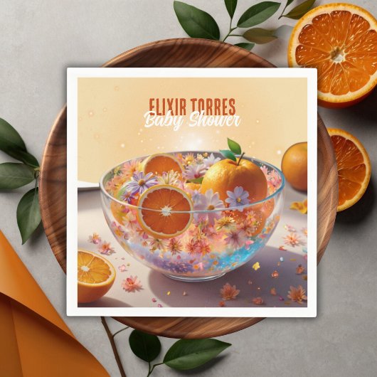 オレンジモダンお洒落柑橘系写真ベビーシャワー スタンダードカクテルナプキン