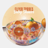 オレンジモダンお洒落柑橘系写真ベビーシャワー ラウンドシール (正面)