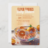 オレンジモダンお洒落柑橘系写真ベビーシャワー 招待状 (正面)