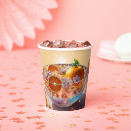 オレンジモダンお洒落柑橘系写真ベビーシャワー 紙コップ