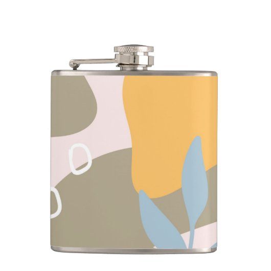 オレンジモダンとブラウンの抽象芸術植物芸術 フラスク (正面)