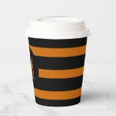 オレンジモダンとブラックのストライプモノグラム 紙コップ (左)