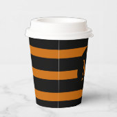 オレンジモダンとブラックのストライプモノグラム 紙コップ (右)