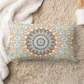 オレンジモダンとブルーのマンダラ ランバークッション (ブランケット)