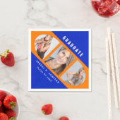 オレンジモダンとブルーの卒業写真コラージュ スタンダードカクテルナプキン (インサイチュ)