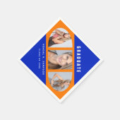 オレンジモダンとブルーの卒業写真コラージュ スタンダードカクテルナプキン (角)