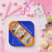 オレンジモダンとブルーの卒業写真コラージュ ペーパープレート (パーティー)