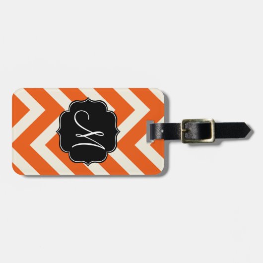 オレンジモダンとホワイトシェブロンのストライプ ラゲッジタグ (正面横)
