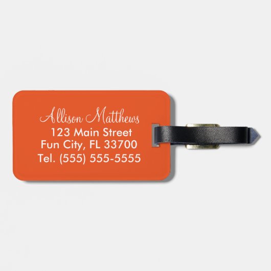 オレンジモダンとホワイトシェブロンのストライプ ラゲッジタグ (裏面横)