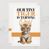 オレンジモダンと白かわいいタイガージャングル誕生日 招待状 (正面/裏面)