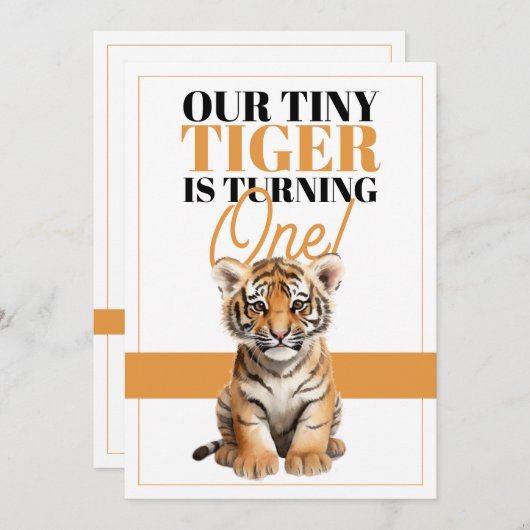 オレンジモダンと白かわいいタイガージャングル誕生日 招待状 (正面/裏面)