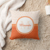 オレンジモダンと白の水玉模様モノグラムと名前 クッション (ブランケット)