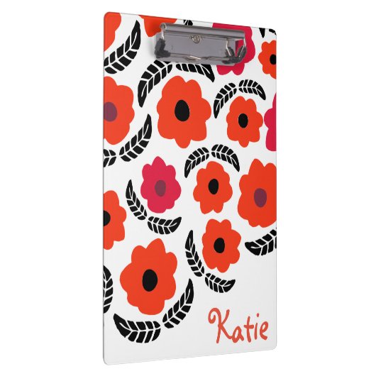 オレンジモダンと赤のフローラパーソナライズされた クリップボード (右)