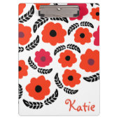 オレンジモダンと赤のフローラパーソナライズされた クリップボード (正面)