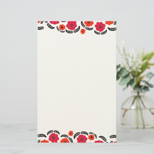 オレンジモダンと赤のフローラ 便箋 (スタンド正面)