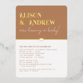 オレンジモダンと金ゴールドカップルの秋ベビーシャワー 箔招待状 (正面)